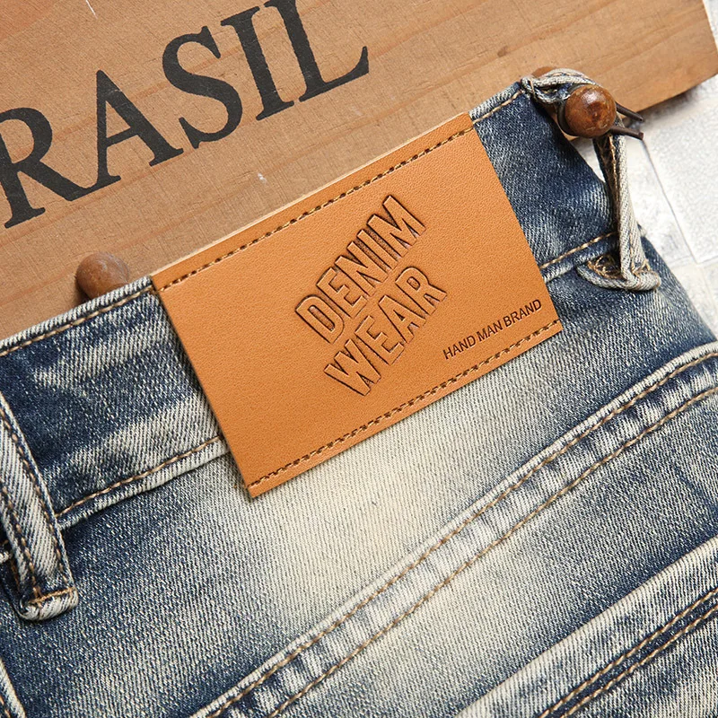 New Summer Men Retro Punk Denim Shorts Jeans Male Cotton Straight Fit Shorts Fashion Ripped Knee Length Jeans 42