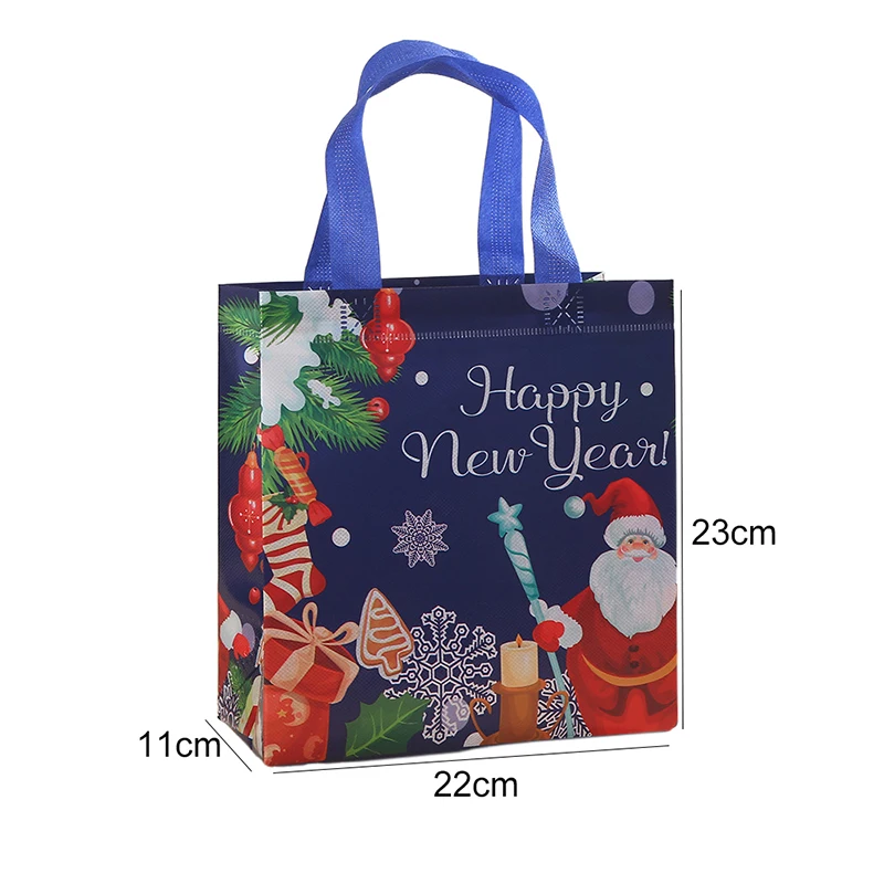 2Pcs Dark Blue Christmas Gift Bags | Cartoon Santa Elk Printed Non-Woven Handbags | Fol... - SKU CGB01822 - UGI Packaging