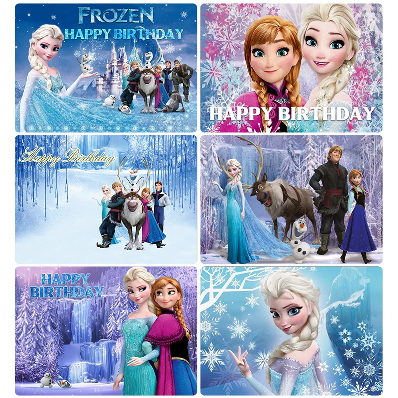 

Disney Frozen Anna Elsa Princess Birthday Backgrounds Decors Vinyl Cloth Party Backdrops Baby Shower Supplies Kids Girls Gifts