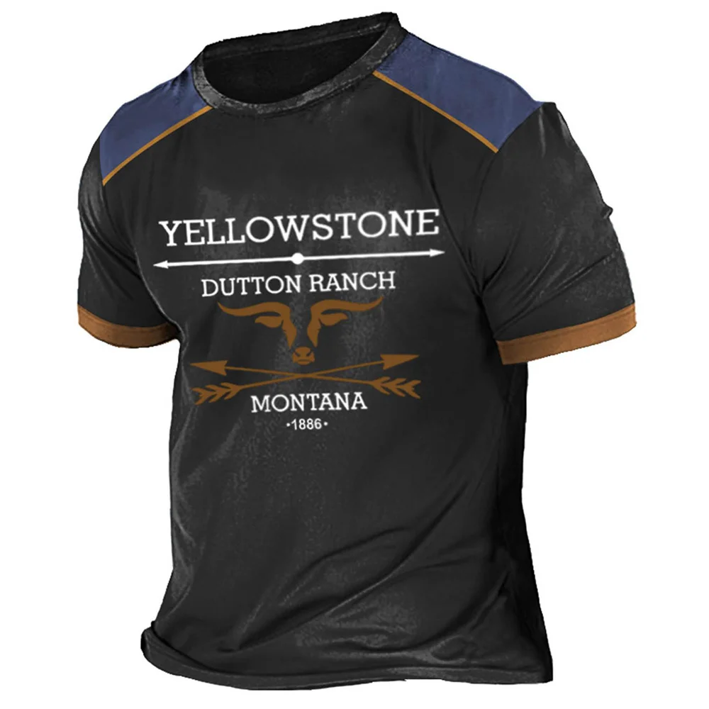 Vintage Men T Shirt Yellowstone National Park 3D Printing T-Shirts Oversized Short Sleeve Tee Outdoor Streetwear Tops Clothing