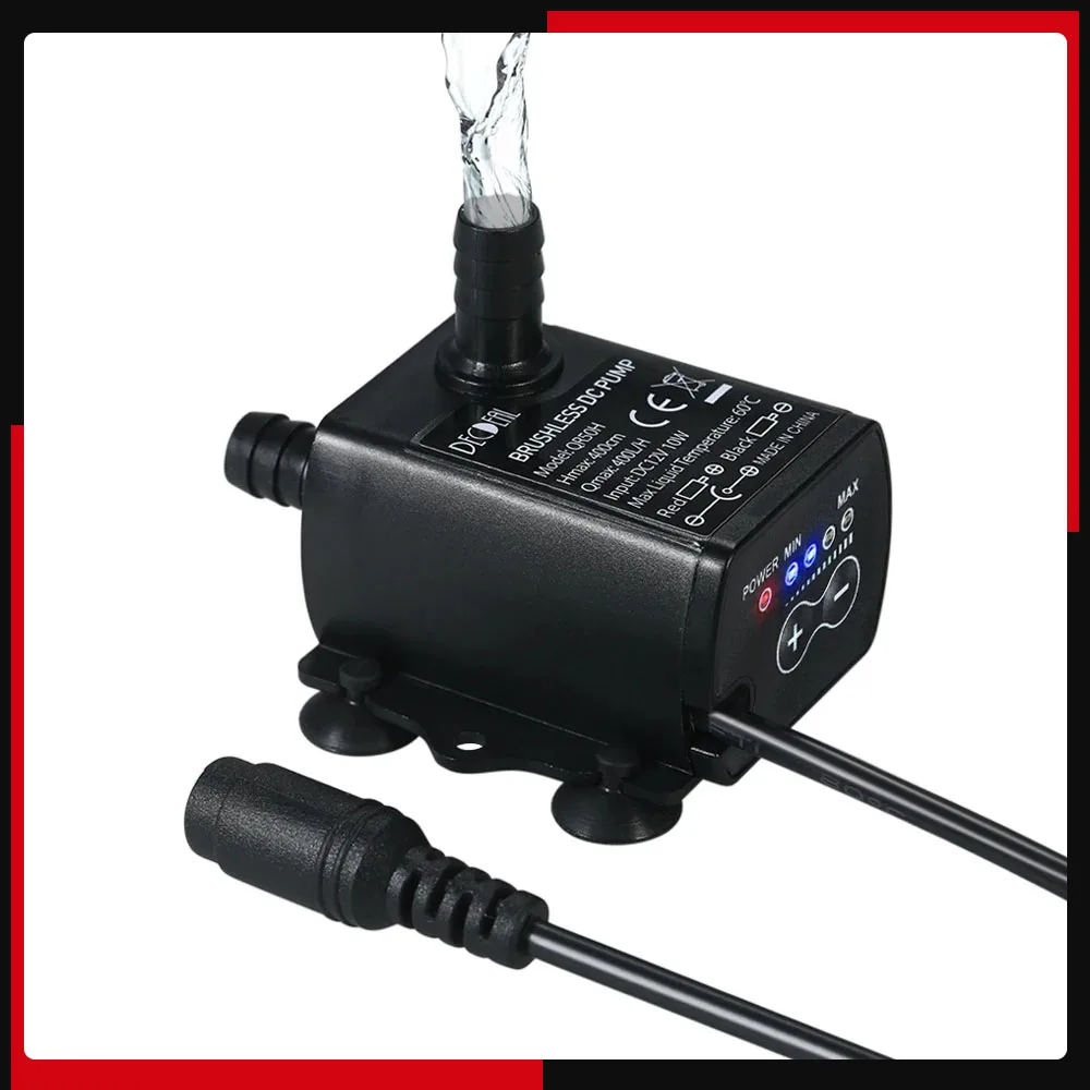 Decdeal Ultra-quiet DC12V 10W 400L/H Lift 400cm Brushless Water Pump 5.5*2.1mm Female Submersible Fountain Flow Adjustment submersible water pump adjustable water pump