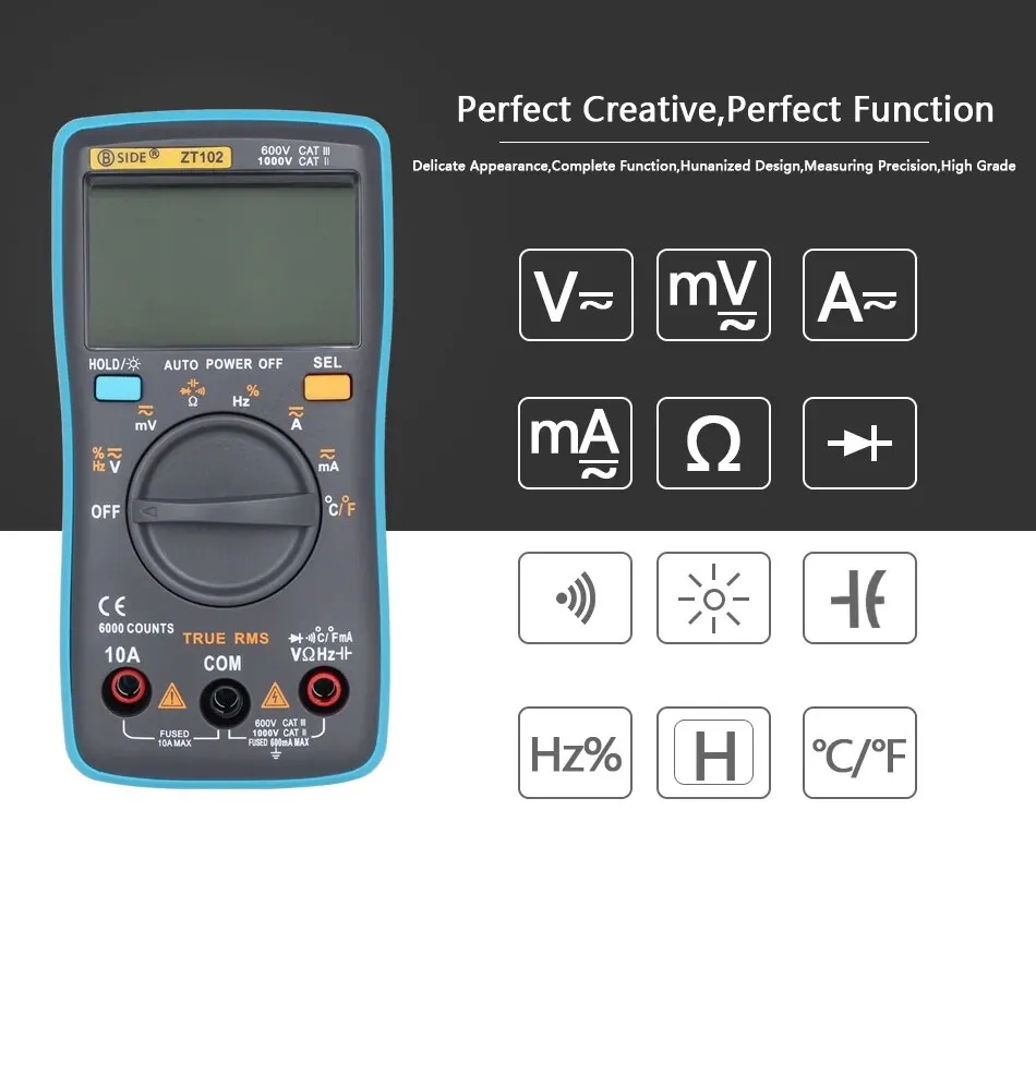 BSIDE Digital Multimeter Voltage Tester Multimetro With Continuity Frequency Resistance Capacitance Temperature Diode Test 2
