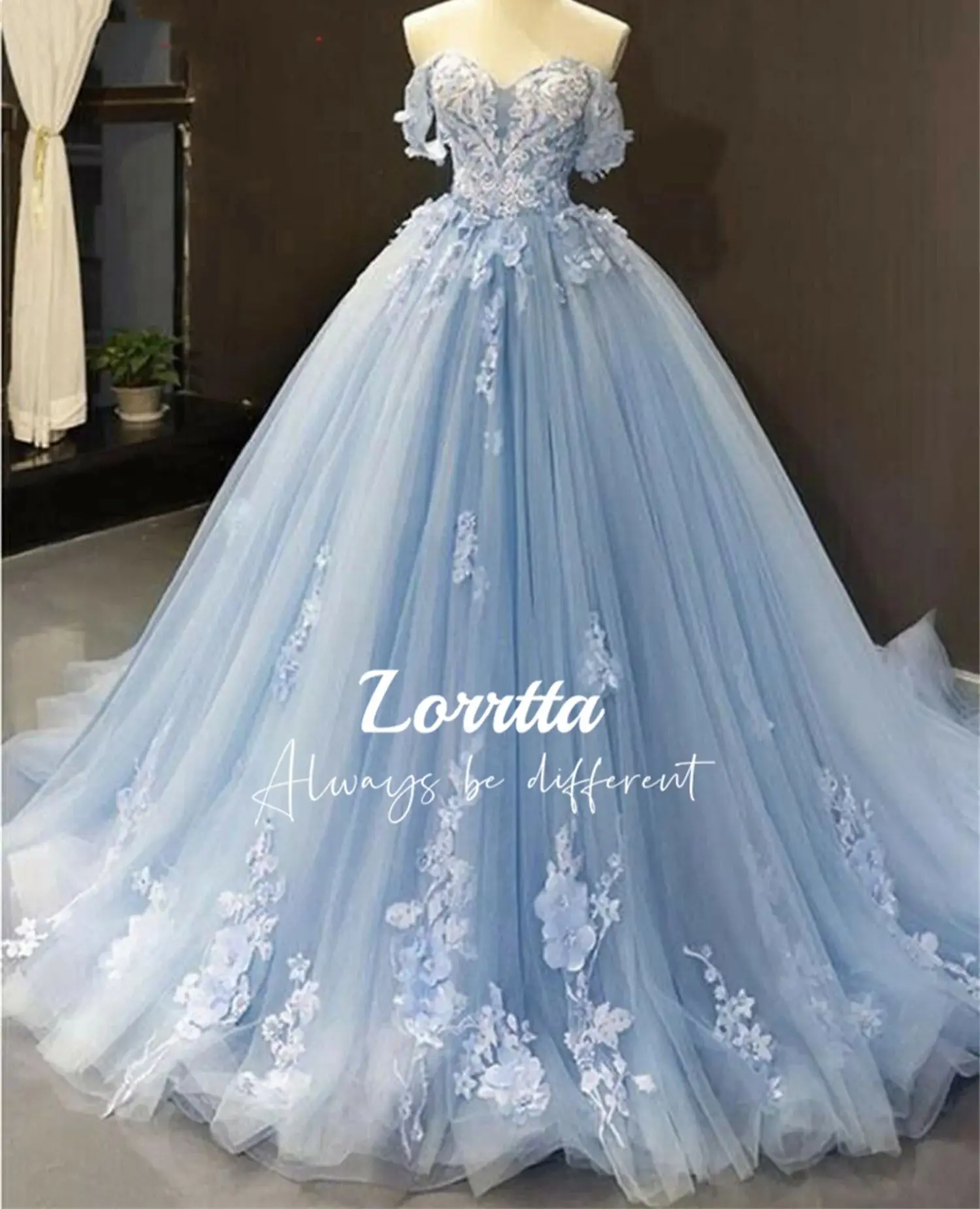 

Lorrtta Princess Blue Bar Mitzvah Dress Lace Appliqué Ball Gown Dresses for Prom Elegant Luxury Evening Formal 2024 Women's Long