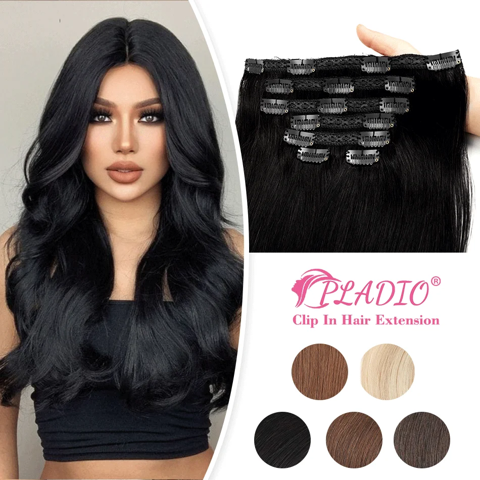 

Clip In Hair Extensions 100% Real Natural Remy Hair Extension 18"-24" Clip In HairPiece Full Head Clips On Jet Black 100G
