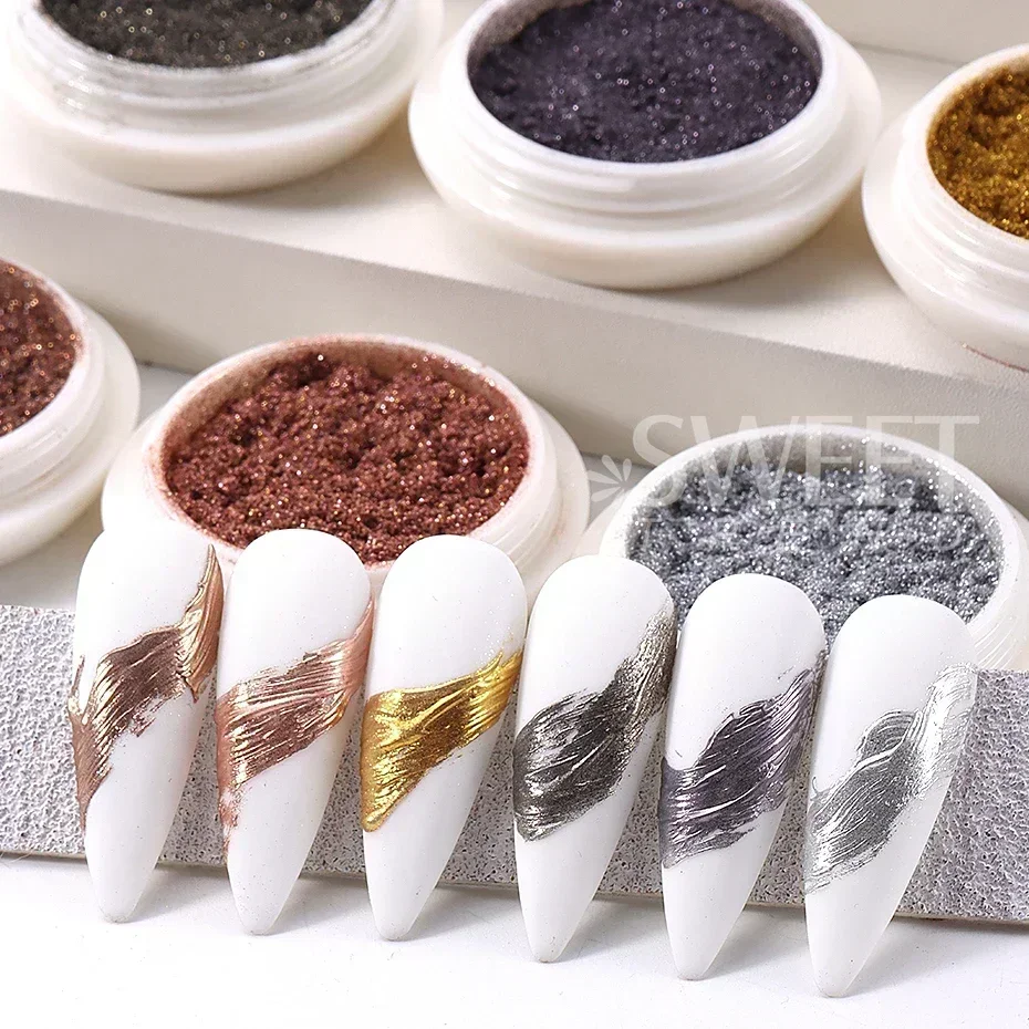 6pcs Metallic Magic Mirror Chrome Nail Art Powder Autumn Winter Brown Yellow Rubbing Glitter Pigment Manicure Metal Accessories