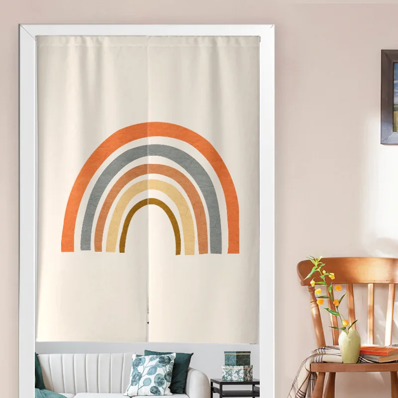 Nordic Morandi Abstract Doorway Curtain Room Plant Leaf Noren Linen Drapes Japanese Style for Partition Curtain Home Decoration 4