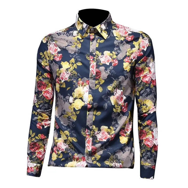 

Men's Printing Spring and Autumn New Long Sleeve Shirt Lightly Mature Youth plus Size Slim Fit Colorful Shirt Fashion