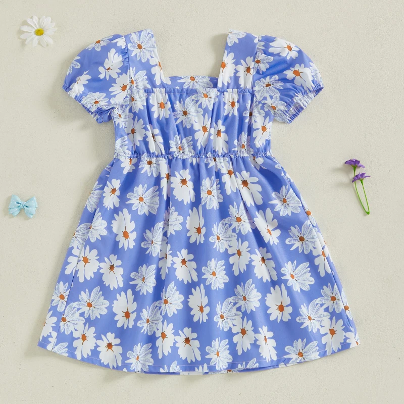 Girls Sleeveless Floral Print Square Neck Bow Summer Dress Kids Casual Clothes for Parties and Special Occasions 4