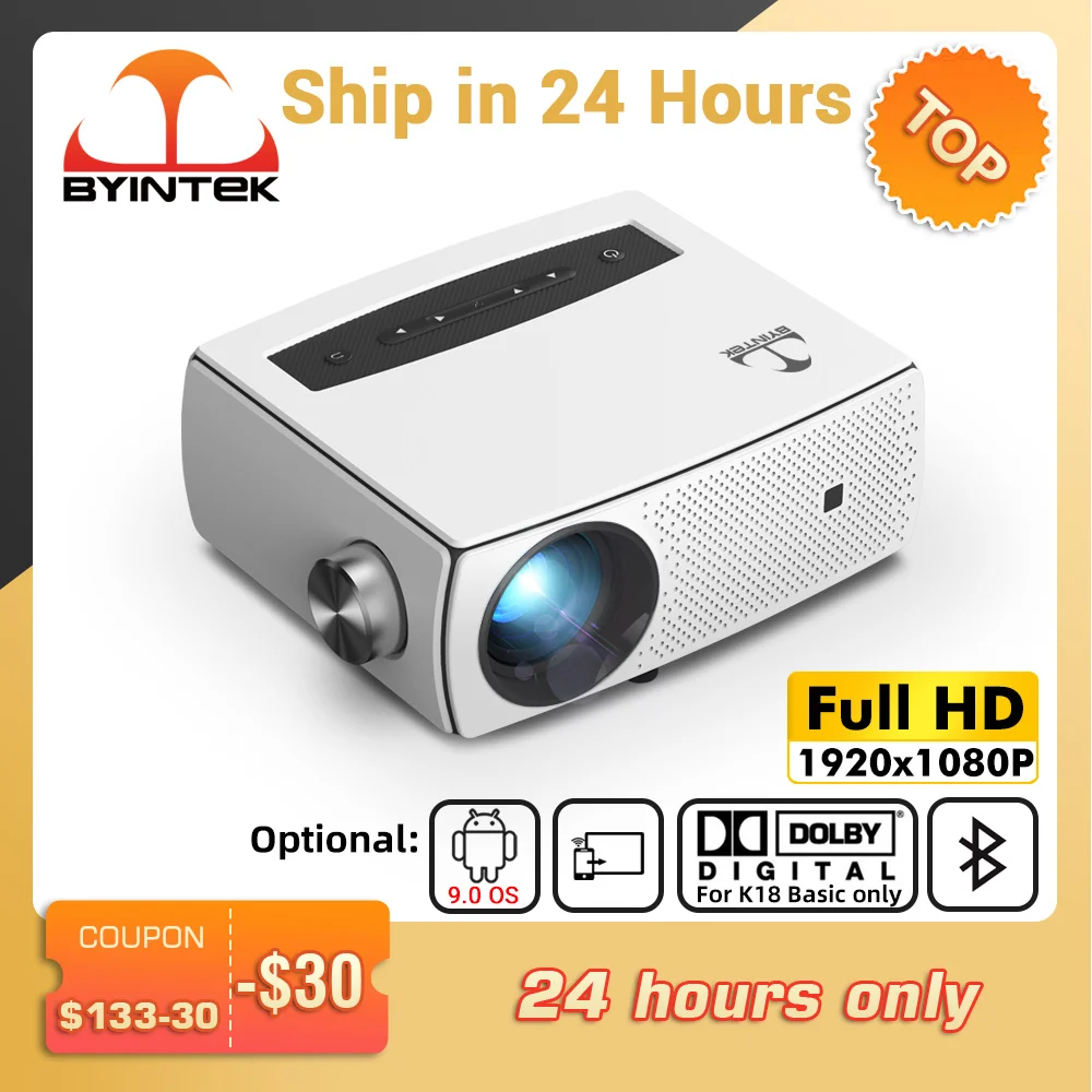 Byintek K18 Projector Full Hd 1080p Lcd Portable Smart Android 9.0 Wifi