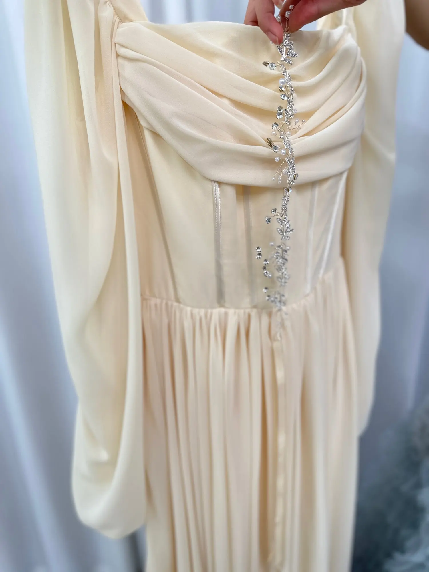 Beige Printed Long Dress With Waist Belt