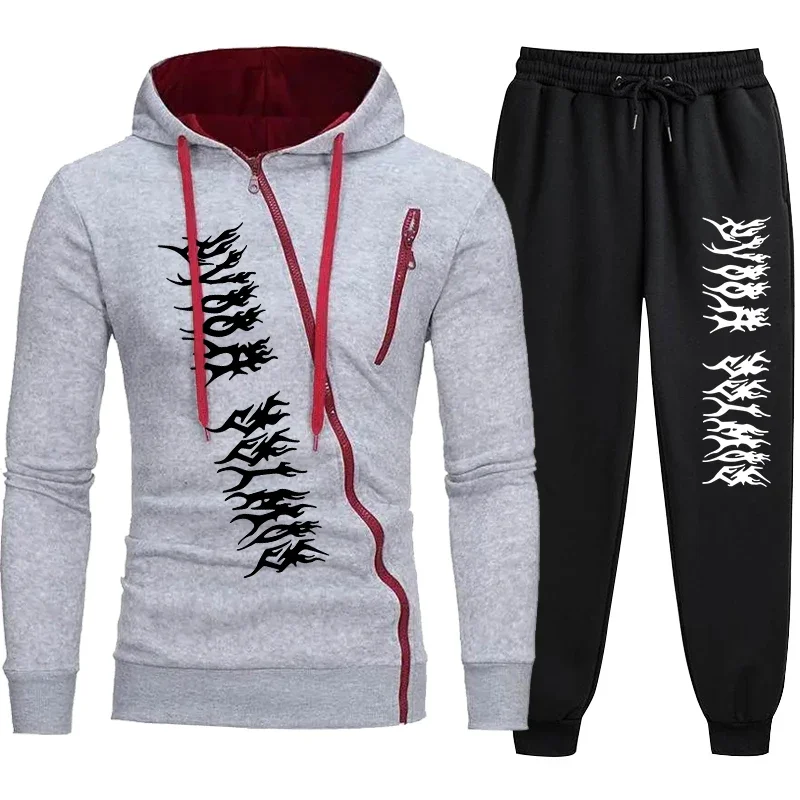 Polyester Mens Tracksuit Zipper Hoodie Sweatpants Set