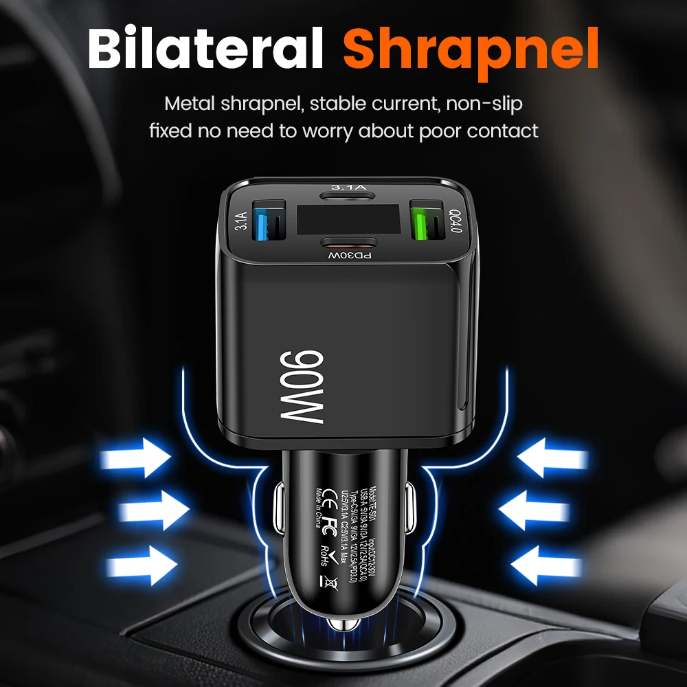 Digital Display Car With 2USB Car Charger Fast Phone Head Mobile Charging PD Phone Adapter Car Mobile Charging