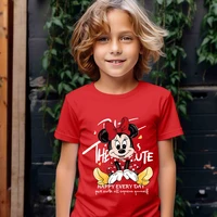 Cartoon Mickey Mouse Printed Kids Cotton T-shirt Casual Short Sleeve Red Top for Boys 4