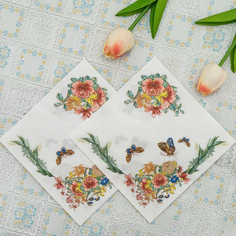 Colorful Butterfly Flower and Grass Printed Napkins 20pcs/Pac Butterfly Valley Bart Paper Wedding Pure Wood Pulp Paper Placemats