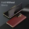 Lens Hinge Protection Leather Phone Case for Samsung Galaxy Z Fold 7 6 5 4 5G Fold7 Fold6 Fold5 Fold4 Shockproof Hard Cover