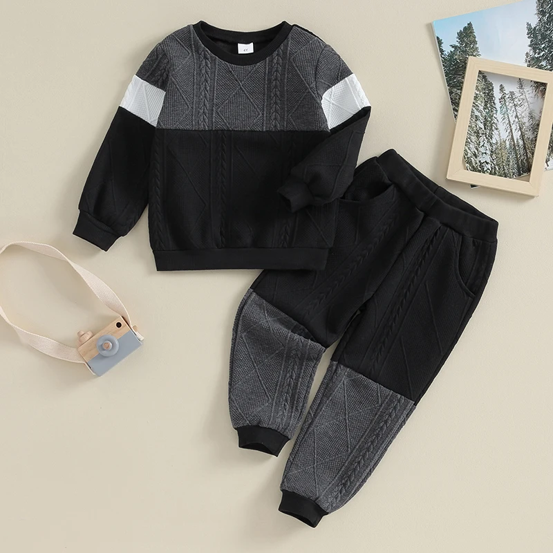 

Baby Pants Set Boy Girl Winter Contrast Color Round Neck Sweater Pants Outfits 2 Piece Children's Clothing Suits