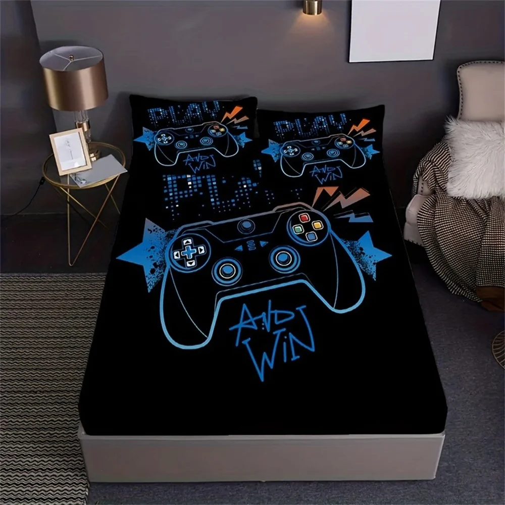 Games 3D Print Fitted Sheet Set Soft Comfortable Breathable Game Pad Bedding Set for Bedroom Guest Room 1