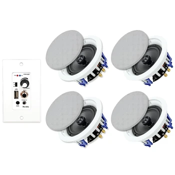 Herdio 5.25 Inch Bluetooth Ceiling Speaker Max Power 600W 2-Way Wall Mount Amplifier Receiver for Home Theater Office 4 Speakers 1