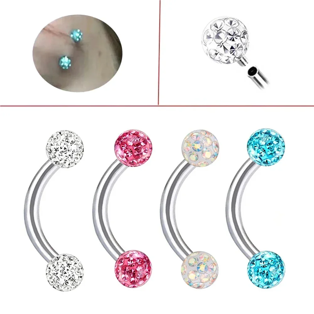 Mehrfarbiger Epoxidkristall, 6–10 mm Stabstahl, Innengewinde, Augenbrauenring, 3/4/5 mm Kugel, gebogenes Langhantel-Augenbrauenpiercing