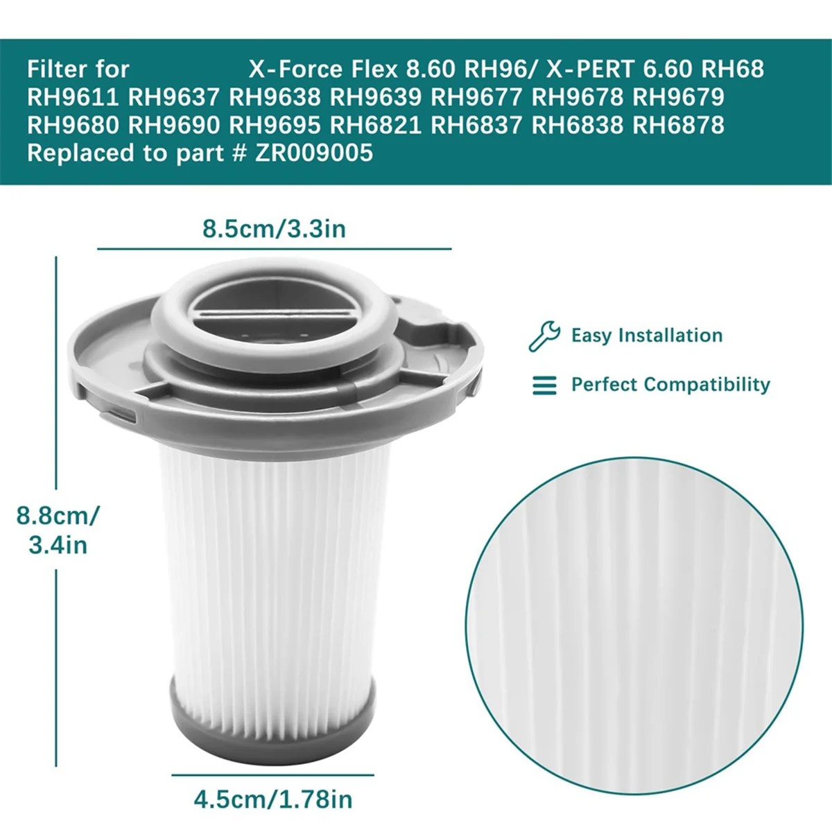 Replacement Filters 3 Pack for Rowenta Vacuum Cleaner for Rowenta X-Force Flex 8.60 RH96
