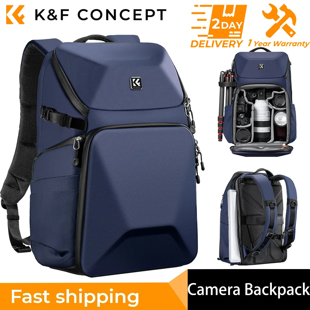 

K&F Concept 20L Camera Backpack Waterproof Camera Bag Front HardShell / 15.6" Laptop / Tripod Compartment Shockproof Ergonomic