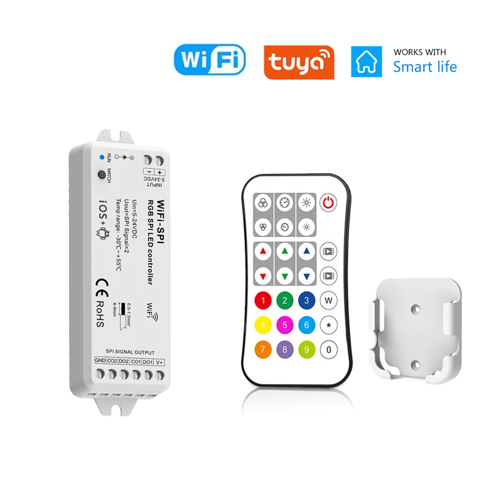 SPI WiFi Led Controller DC5V-24V RGB Addressable Led Strip Tuya Life APP Remote fr WS2812B WS2811 WS2814 SK6812 Light -