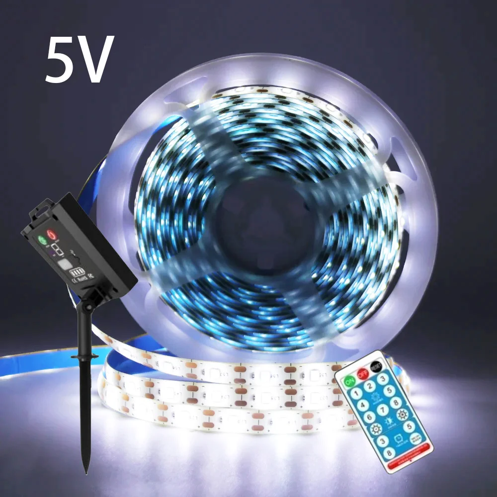 5V solární LED svléknout se lehký daleký ovládání 2835 60 led diody pružné páska světel vodotěsný teplý bělouš 0.5m 1m 2m 5m sad dekorace