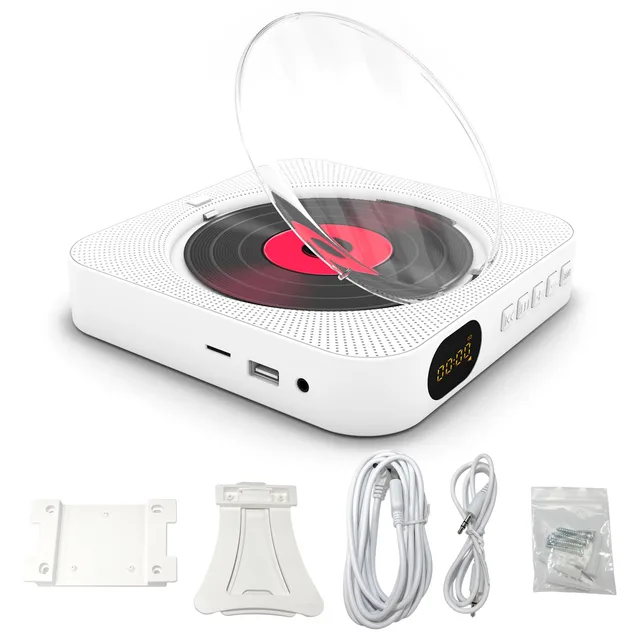 Portable CD Player Bluetooth Speaker Stereo CD Players LED Screen Wall Mountable CD Music Player with IR Remote Control FM Radio 4