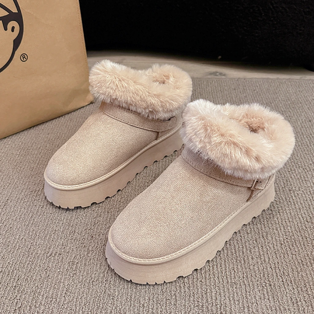 

Fujeak Casual Womens Cotton Slippers Outdoor Non-slip Walking Furry Shoes Lightweight Thick Bottom Snow Boots Designer Sandals