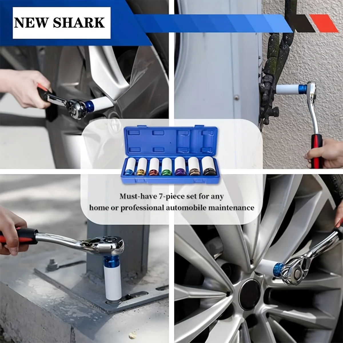 7pcs1/2" Drive Wheel Protector Impact Socket, Thin Wall Deep Impact Socket Set Durable Plastic Sleeve Lug Nut Socket 6 Point 4