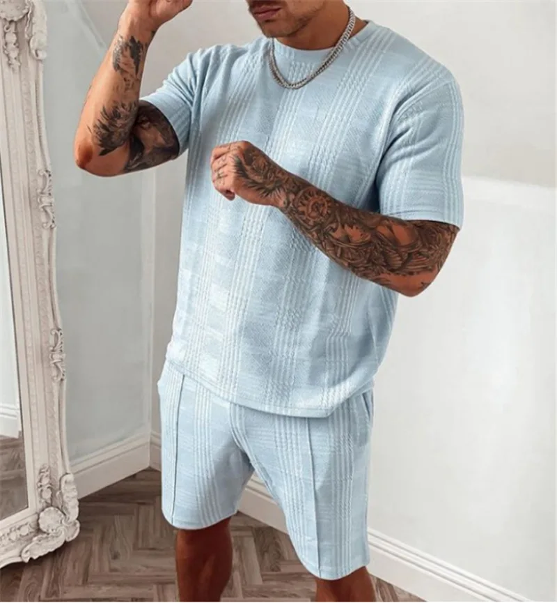 OEIN Summer New Tracksuit Men Casual Sports Set Solid Color Plaid Short  Sleeved Shorts Sets 2022 Mens Fashion 2 Piece Sportswear| | - AliExpress