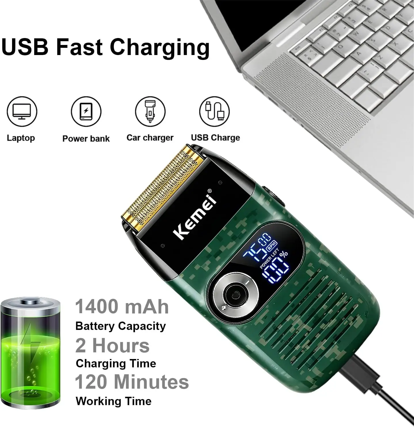 케메이 km-2027 남성용 전기면도기 전문 헤어 클리퍼 LCD 디스플레이 수염 트리머 헤어 트리머 머신 USB 면도기 남성용