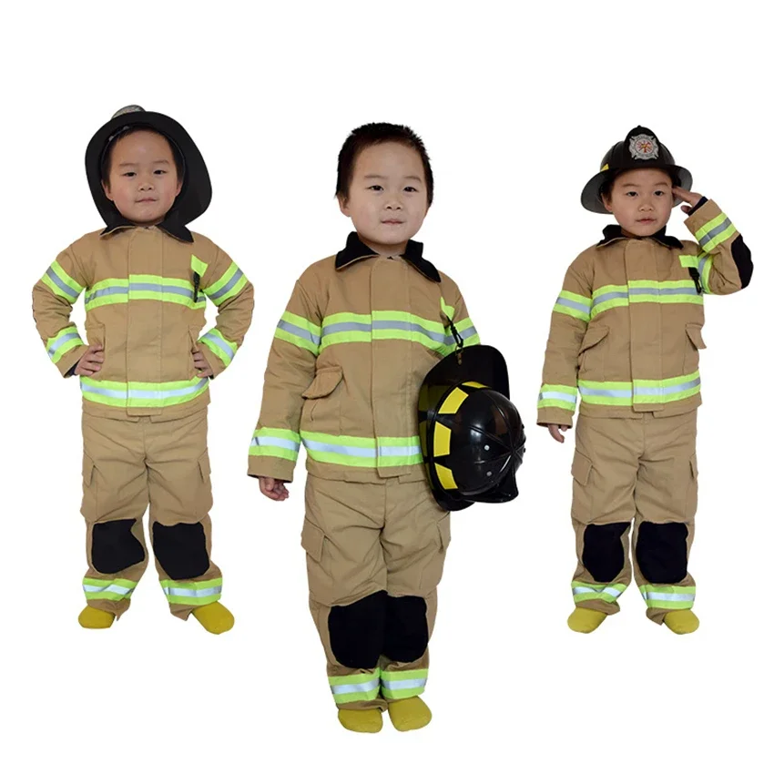 

Cotton Linen Fancy Halloween Party Firefighter Uniform Boys Role Play Work Wear Kids Fireman Sam Cosplay Costumes