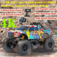 Outdoor 4K HD Camera High-Speed Climb Remote Control Car 2.4G 1:8 Shock Absorber 4WD LED Lighting WIFI FPV RC Off-Road Truck Car 1