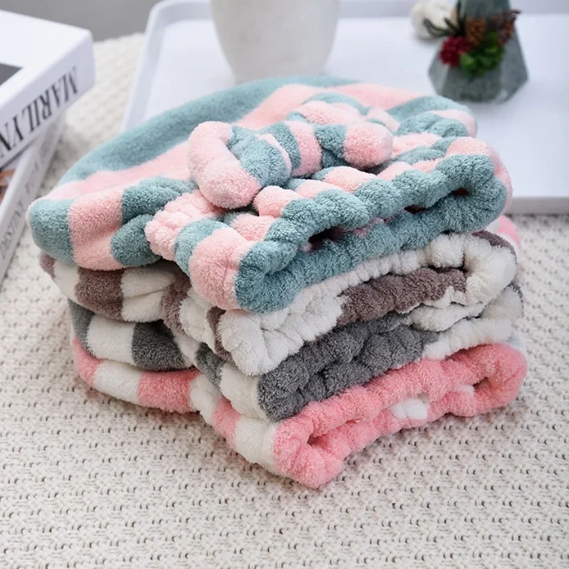 Dry Hair Towel Quick-Drying Hair Cap Shower Cap for Women Striped Pattern Super Absorbent Bath Accessories Hair Bonnets