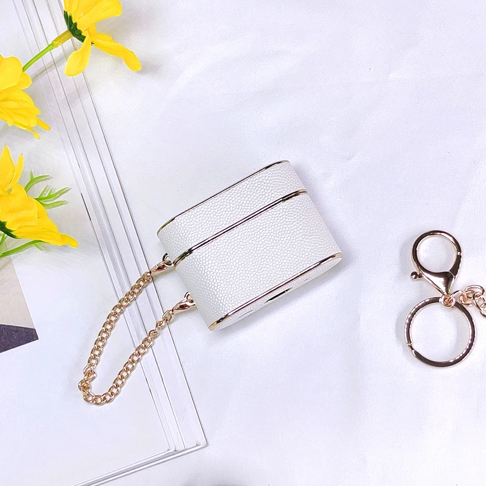 Deluxe Metal Keychain Leather Earphone Shockproof Case with Bluetooth Charging