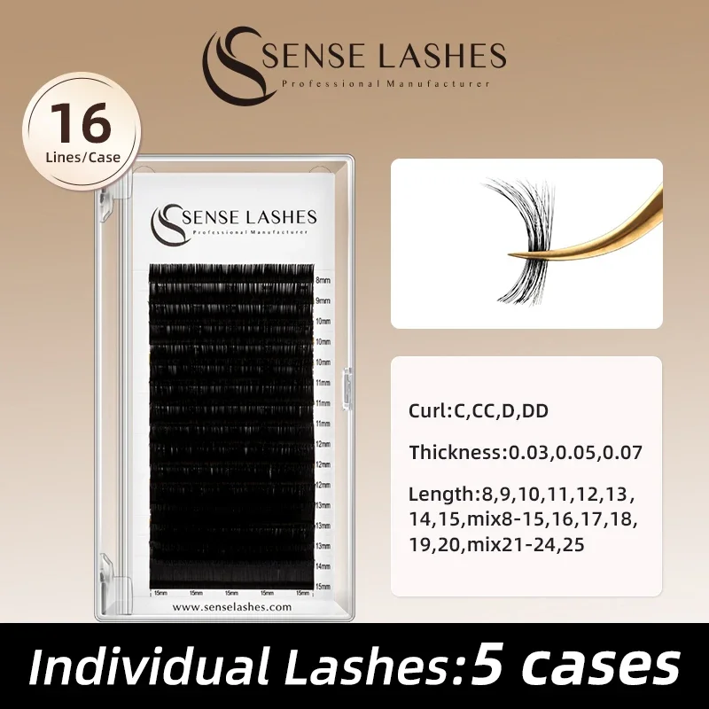 SenseLashes 5pcs Eyelashes Extension Easy Fanning Eyelash Reusable Hand Making Fast Bloom Flowering Pre-bonded Lashes Volume