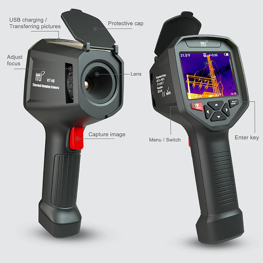 Hti HT-H8 와이파이 적외선 열화상 카메라, USB 휴대용 온도 자동 추적, 충전식 3.5 TFT, 사냥용
