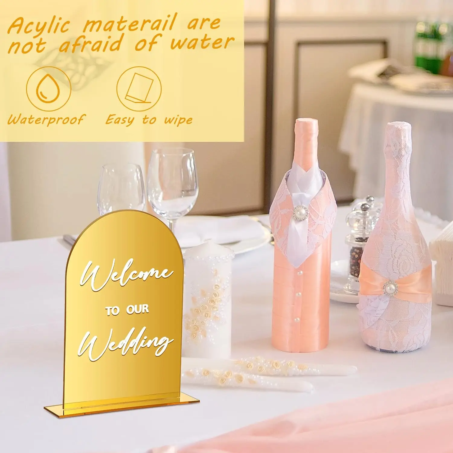 Set of 4 Wedding Signs,Gold Mirror Acrylic Signage,Guest Book Sign,Loving Memory Sign,Cards & Gifts Sign,Gold Mirror Table Decor