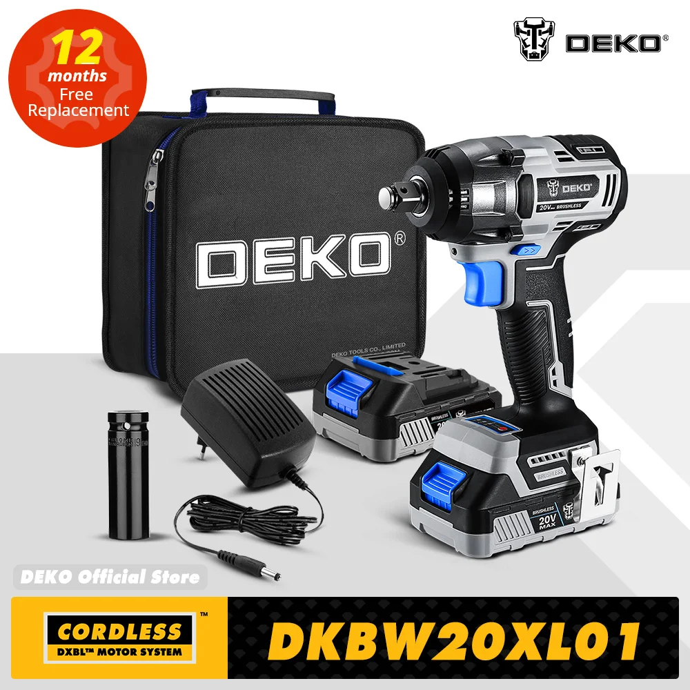 DEKO 20V DKBW20XL01 MAX Cordless Brushless Wrench 350N.m High Torque Electric Impact Wrench DIY Power Tools