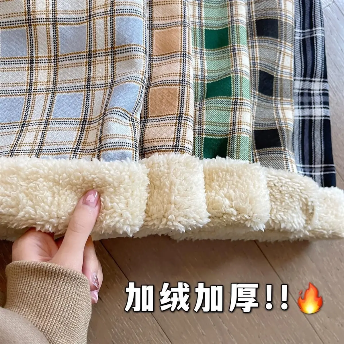 Padded Thickened Wide Leg Pants Winter LambswoolPlaid Pants Female High Waist Casual Straight Pants 6