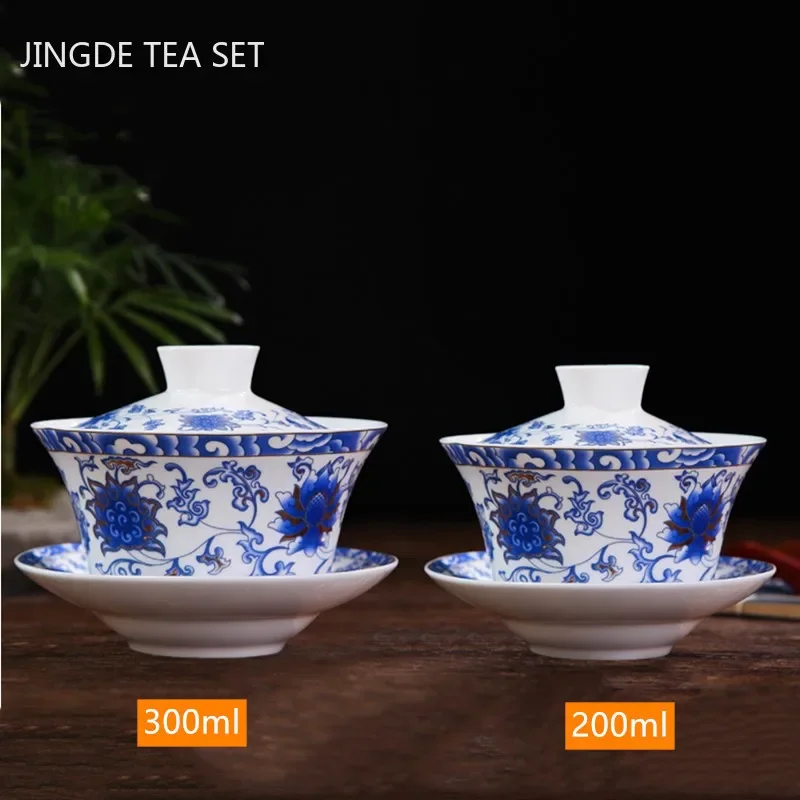 Jingdezhen Ceramic Gaiwan Teacup Household Handmade Tea Tureen Boutique Tea Bowl Chinese Porcelain Tea Sets Accessories Gifts
