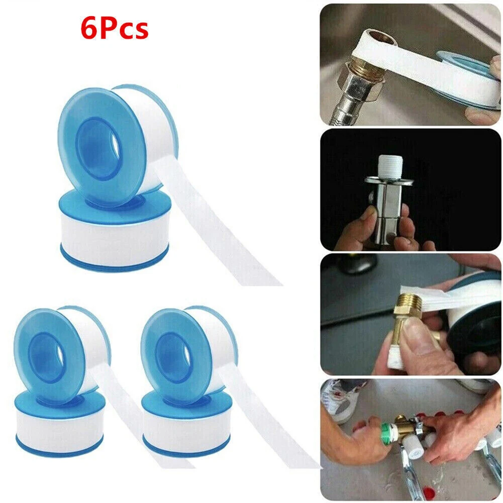 

6Pcs PTFE Sealing Tape White Threaded Adhesive Plumbers Water Tight For Water Air Gas Pipeline Maintenance Tools 20m X 16mm