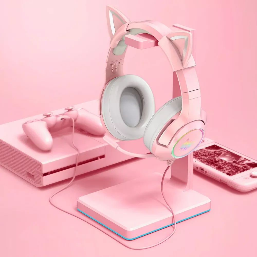 Pink Led Gaming Headphones Gaming Pink Cat Headphone Pink Wired Audio Headset Free