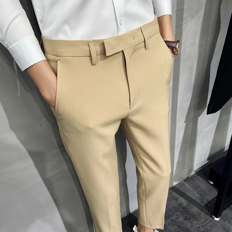 Summer Fashion Mens Pure Color Business Occupation Slim Fit Dress Office Ankle Trousers Dark Green Suit Pants business pants suit pants men pants