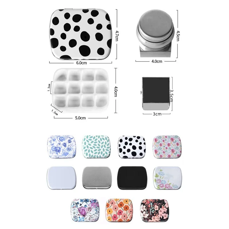 Watercolor Paint Palette Paint Tray 12 grids Portable Watercolor Tin Box Travel Art Supplies