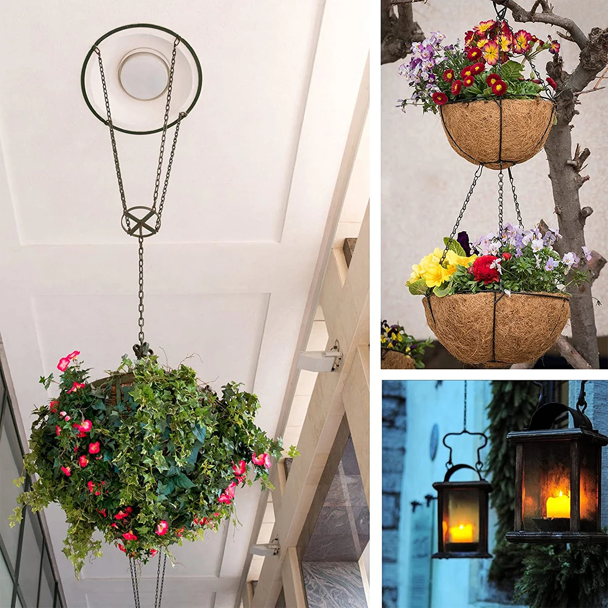 40cm Rattan Hanging Basket Flower Pot Chain Hydroponic Plants Plant Grow Tools Garden Decorations with 3 Hooks