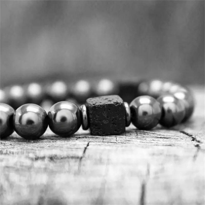 

Agate Black Hematite Ore Men's and Women's Yoga Fitness Energy Beaded Bracelet Модные браслеты