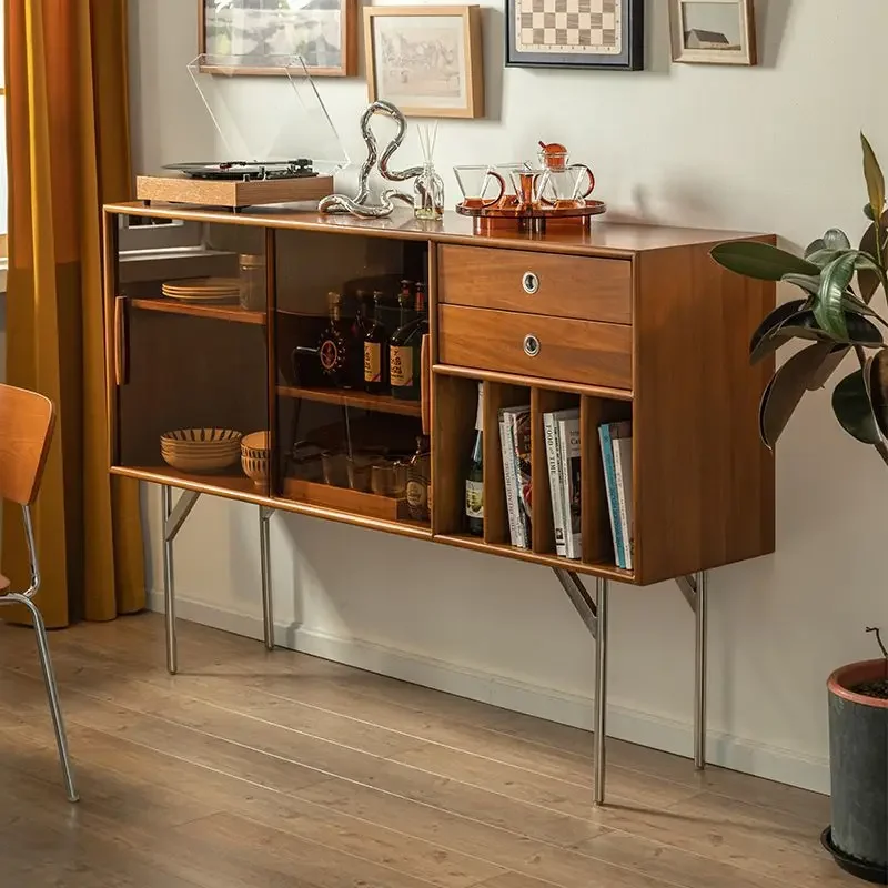 

Japanese Style Solid Wood Sideboard Modern Minimalist Retro Living Room Hallway Tea Cabinet Nordic Mid-Ancient Storage Locker
