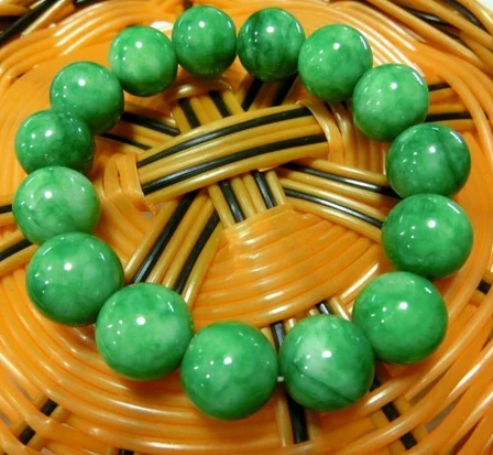 Genuine Natural 14mm Jade Bracelet Men Emerald Jades Stone Elastic Beaded Wire Bracelets